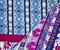 Blue-Fuchsia-Teal Poly Boho Multi Border Pattern Print Pebble Crepe Fabric By the Yard
